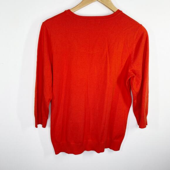 Lands' End Womens Tunic Sweater Size M Red 3/4 Sleeve Cotton Stretch Casual - Picture 2 of 8